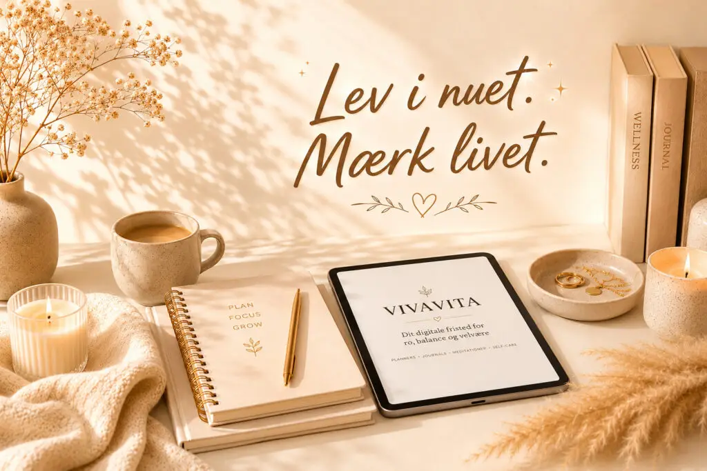 Digital wellness hos VivaVita – journals, plannere og self-care guides med fokus på digital balance, selvomsorg, mindfulness og et harmonisk liv med mere nærvær.