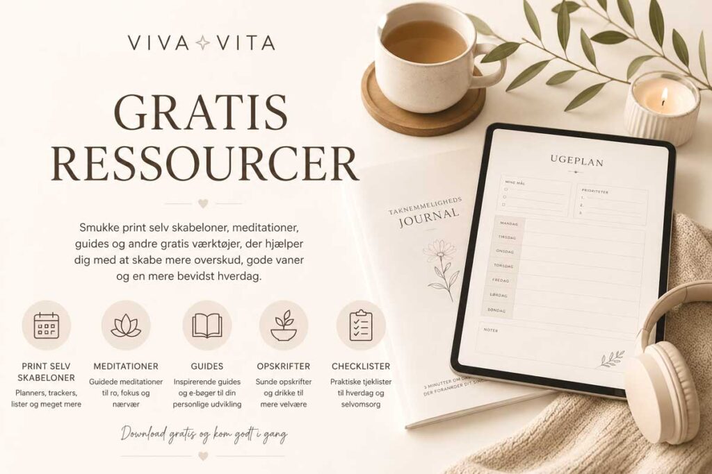 Gratis print selv skabeloner, meditationer, guides og andre gratis velvære-værktøjer