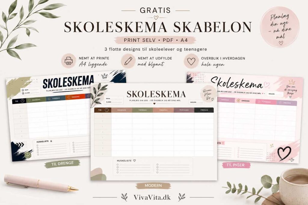 Gratis Skoleskema Skabelon - Print Selv